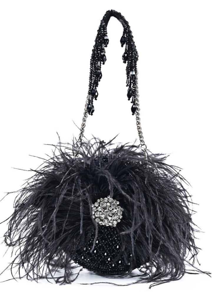 Black Suede Embellished Clutch House of Kosha - Fabilicious Fashion