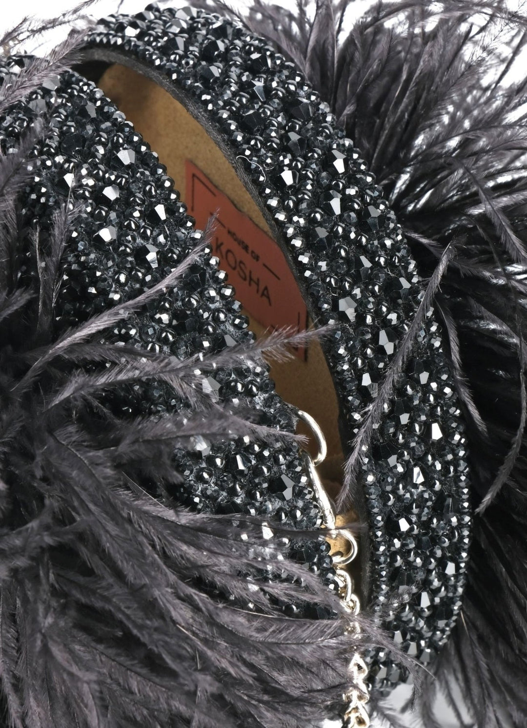 Black Suede Embellished Clutch House of Kosha - Fabilicious Fashion