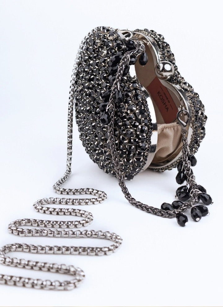 House of Kosha Black Suede Embellished Heart BagFabilicious Fashion