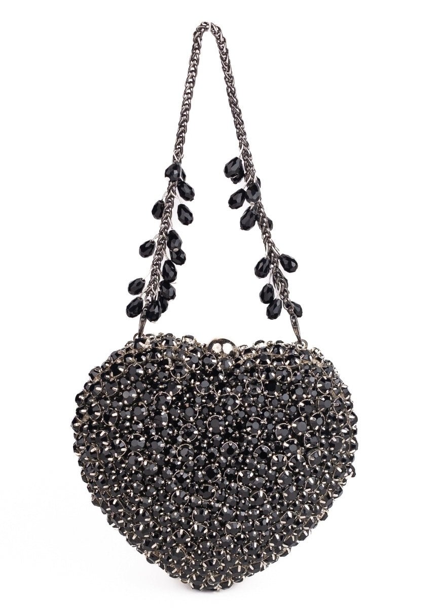 Black Suede Embellished Heart Bag House of Kosha - Fabilicious Fashion
