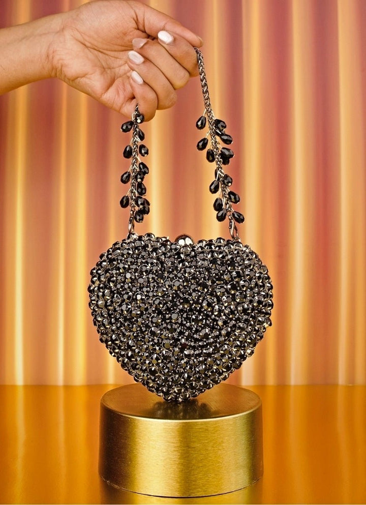 House of Kosha Black Suede Embellished Heart BagFabilicious Fashion
