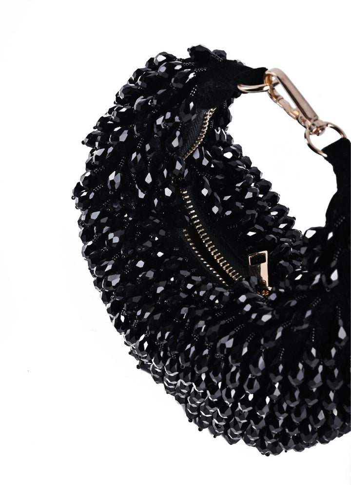 Black Suede Embellished Hobo Bag House of Kosha - Fabilicious Fashion