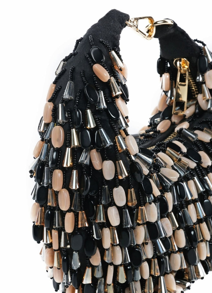 Black Suede Embellished Hobo Bag House of Kosha - Fabilicious Fashion