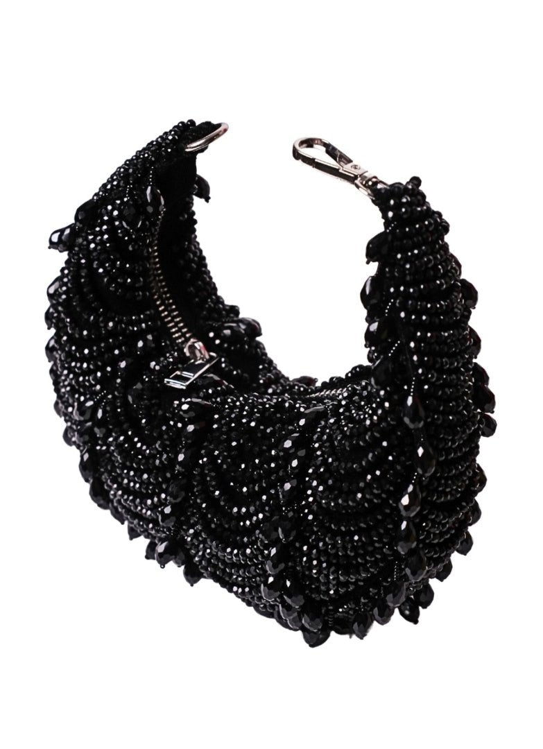 Black Suede Embellished Hobo Bag House of Kosha - Fabilicious Fashion