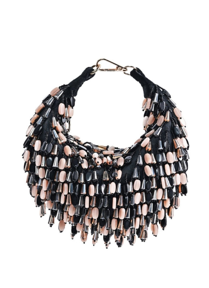 Black Suede Embellished Hobo Bag House of Kosha - Fabilicious Fashion