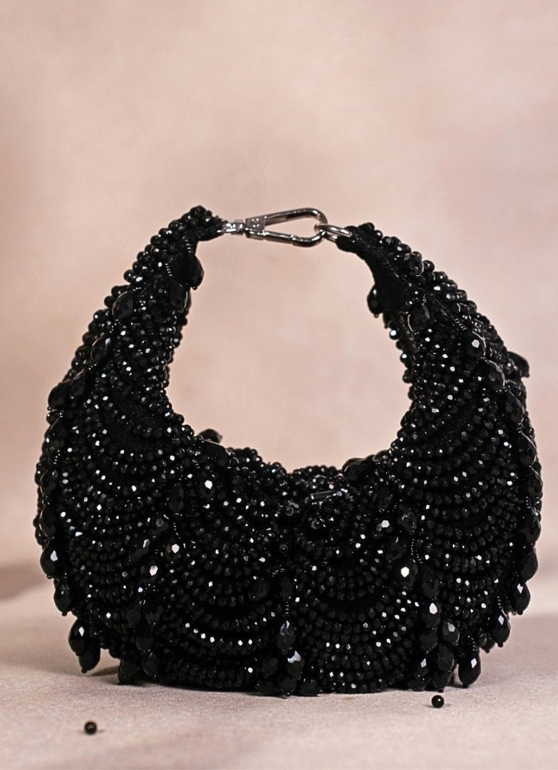 Black Suede Embellished Hobo Bag House of Kosha - Fabilicious Fashion
