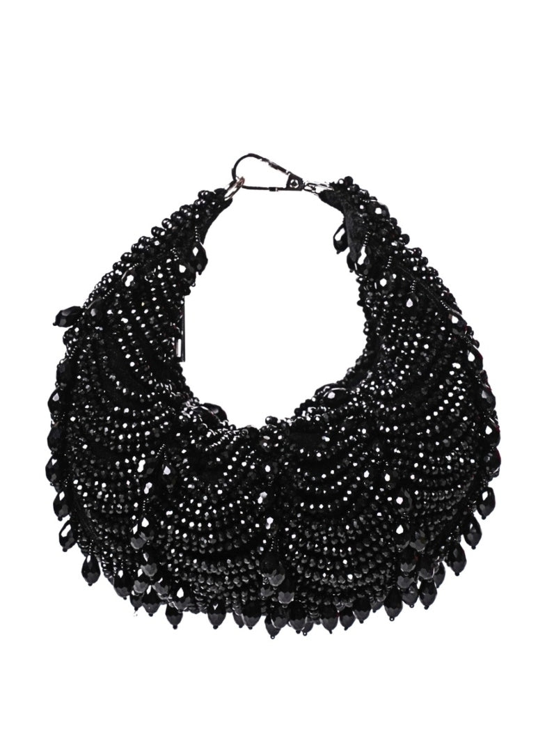 Black Suede Embellished Hobo Bag House of Kosha - Fabilicious Fashion
