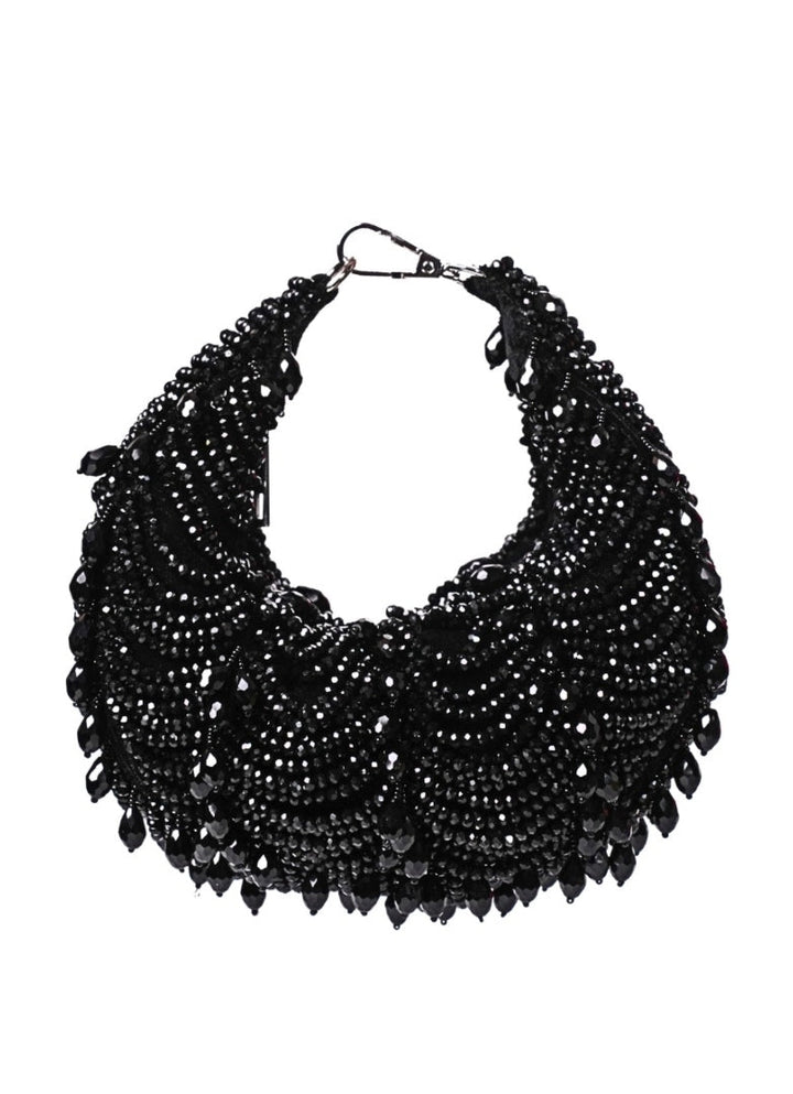 Black Suede Embellished Hobo Bag House of Kosha - Fabilicious Fashion