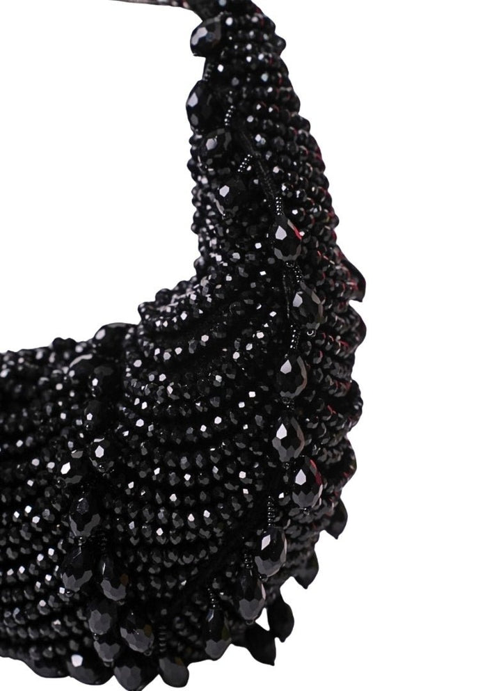 Black Suede Embellished Hobo Bag House of Kosha - Fabilicious Fashion