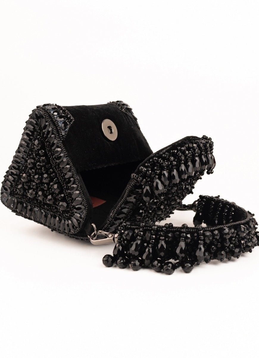 Black Suede Embellished Mini Bag House of Kosha - Fabilicious Fashion