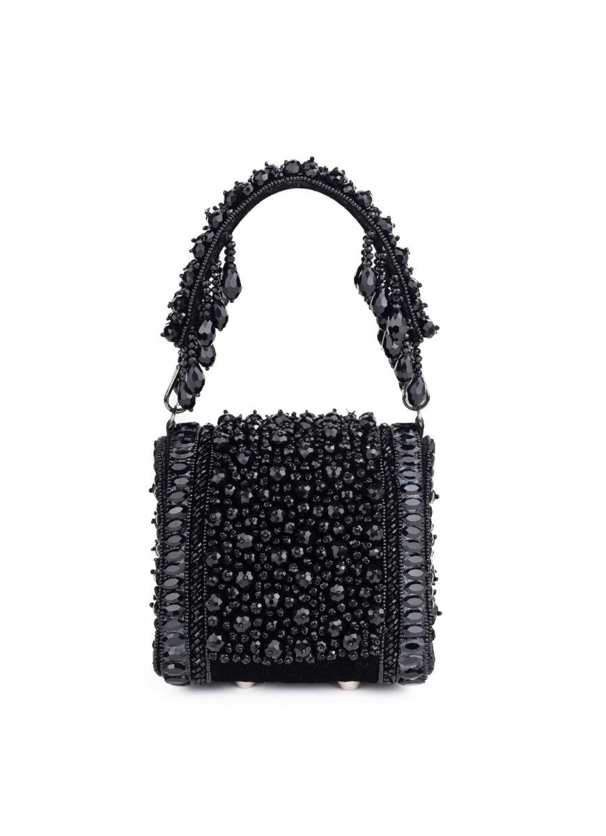 Black Suede Embellished Mini Bag House of Kosha - Fabilicious Fashion