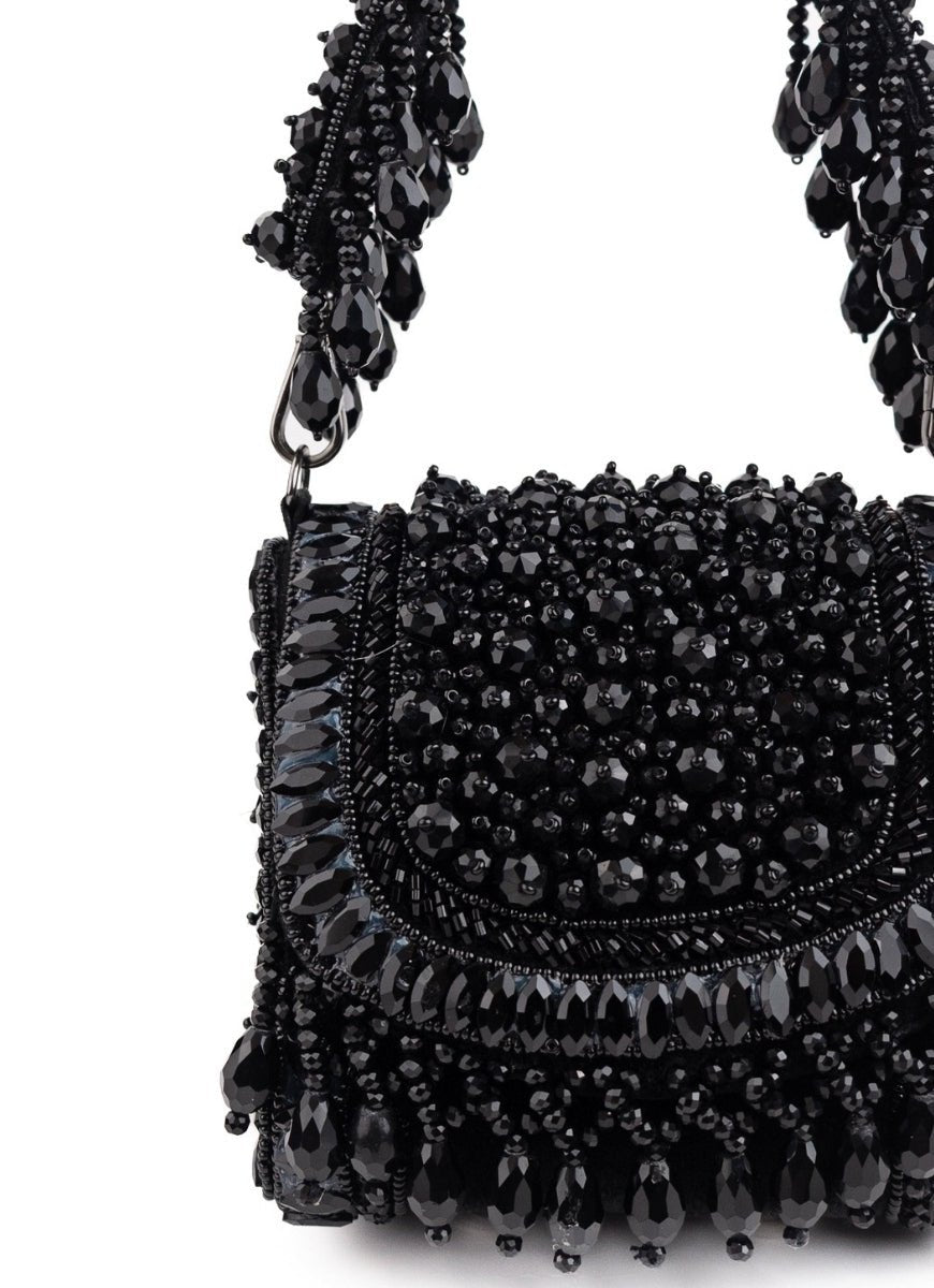Black Suede Embellished Mini Bag House of Kosha - Fabilicious Fashion
