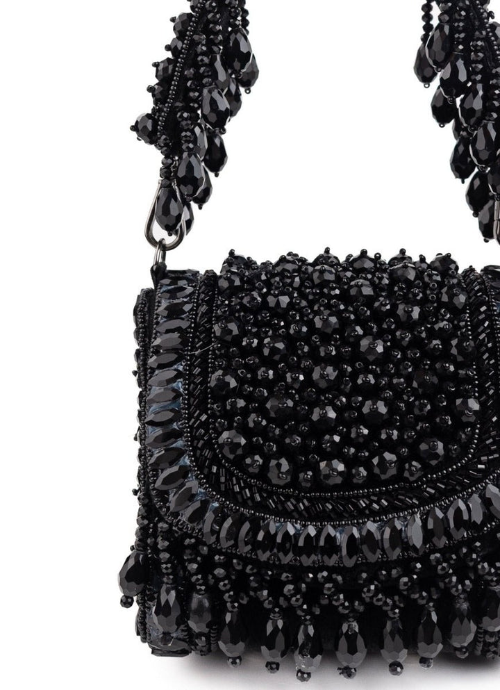 Black Suede Embellished Mini Bag House of Kosha - Fabilicious Fashion