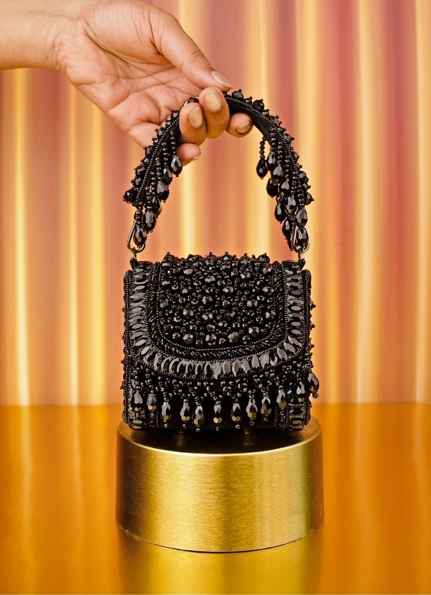Black Suede Embellished Mini Bag House of Kosha - Fabilicious Fashion