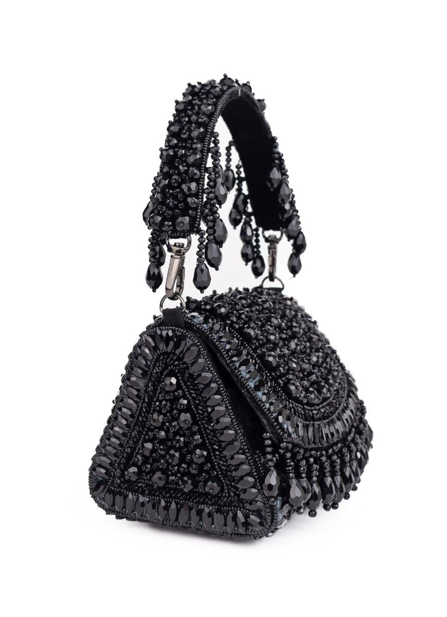 Black Suede Embellished Mini Bag House of Kosha - Fabilicious Fashion