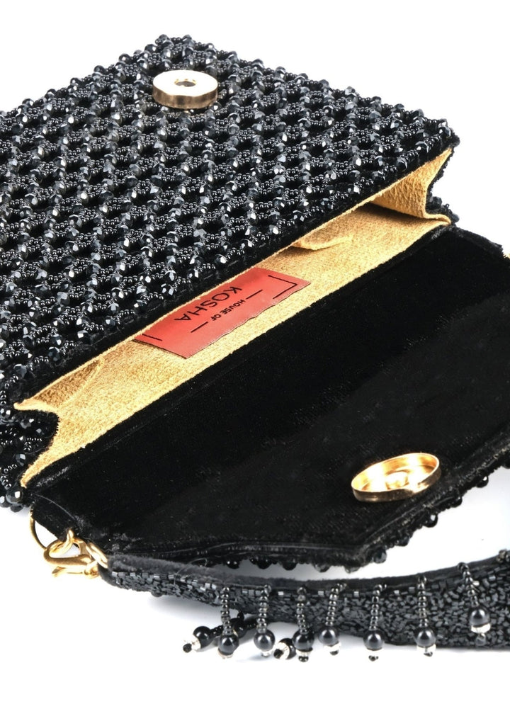 Black Suede Handcrafted Clutch House of Kosha - Fabilicious Fashion