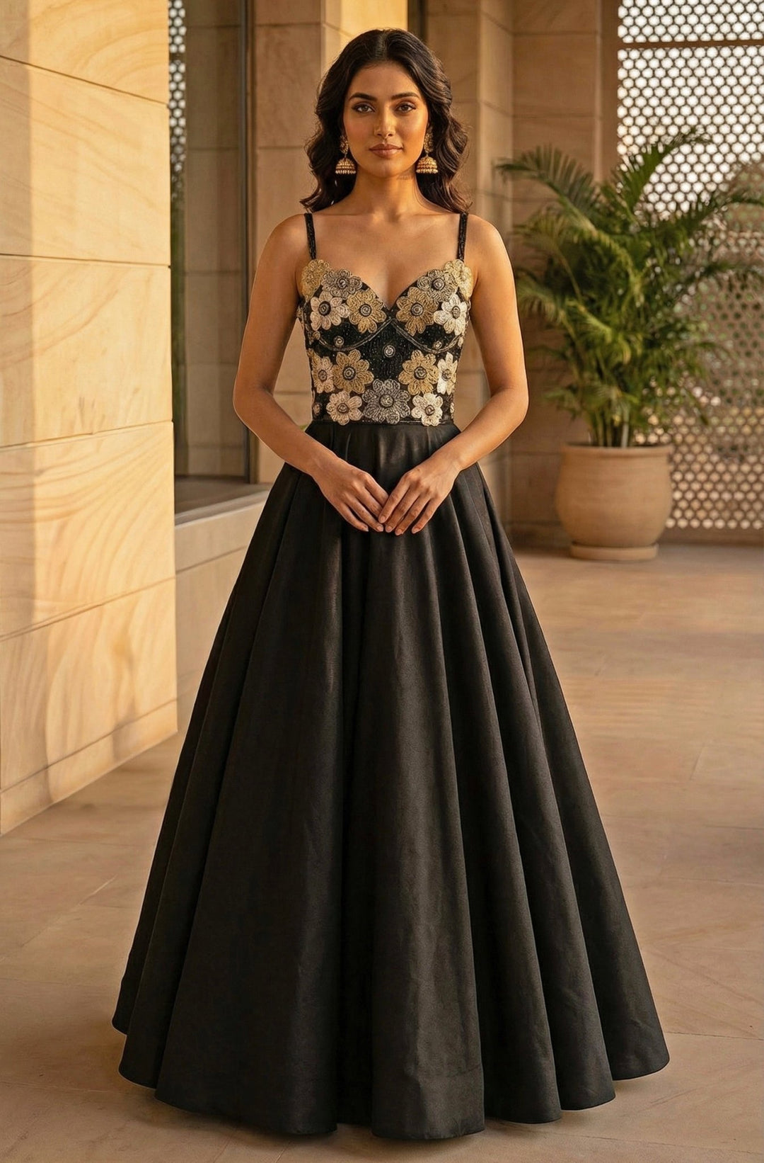 Black Taffeta Lehenga With Corset Blouse Shrena Hirawat - Fabilicious Fashion