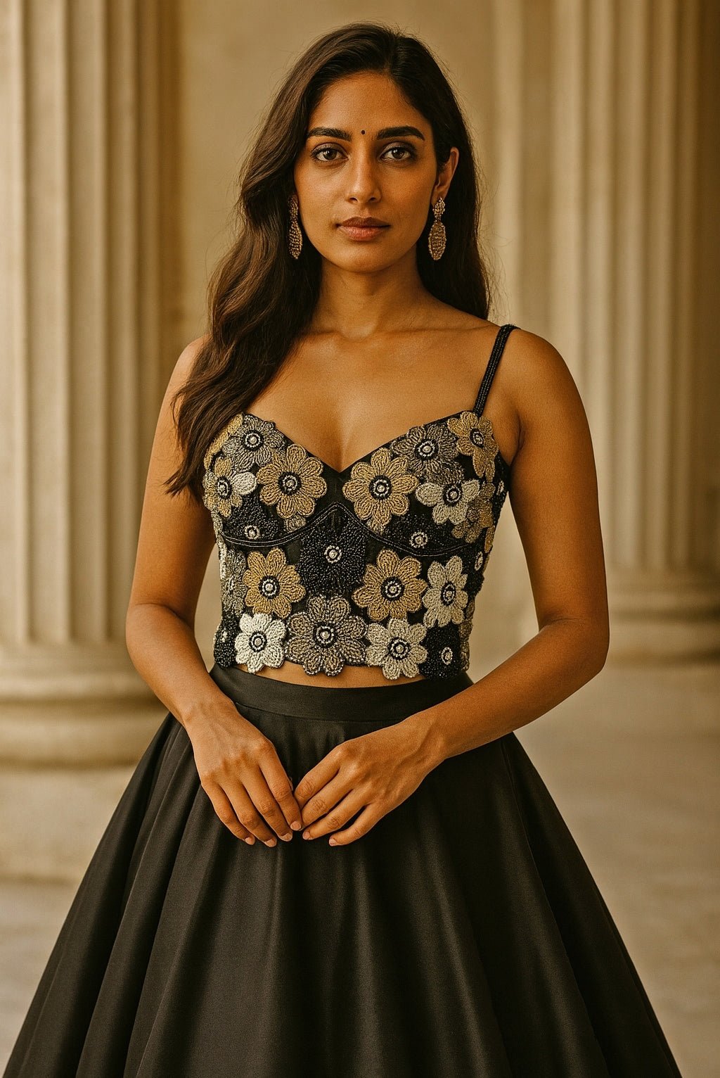 Black Taffeta Lehenga With Corset Blouse Shrena Hirawat - Fabilicious Fashion