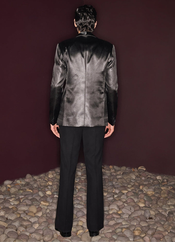 Black Textured Tuxedo Set Contrast By Parth - Fabilicious Fashion