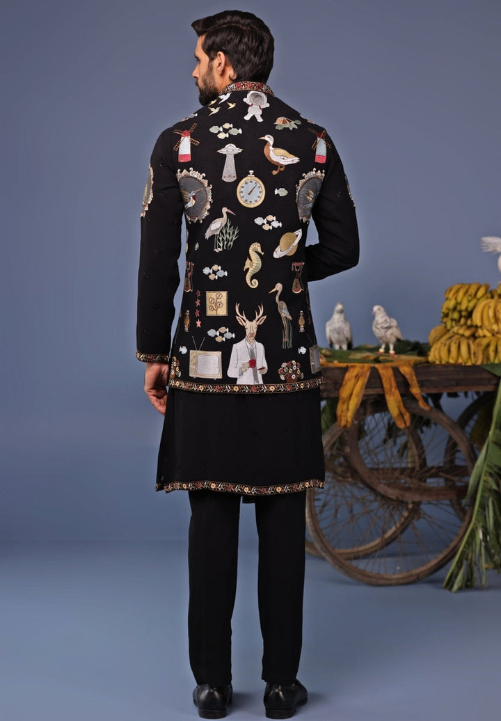 Black Thread Embroidered Georgette Kurta Jacket Set Kalpraag - Fabilicious Fashion