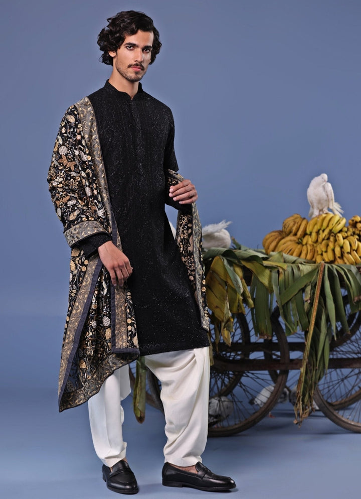 Black Thread Embroidered Kurta and Patiala Pant Set Kalpraag - Fabilicious Fashion