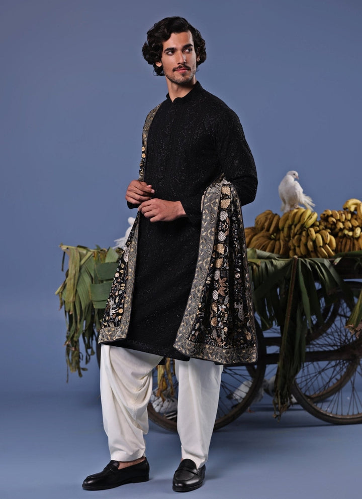Black Thread Embroidered Kurta and Patiala Pant Set Kalpraag - Fabilicious Fashion