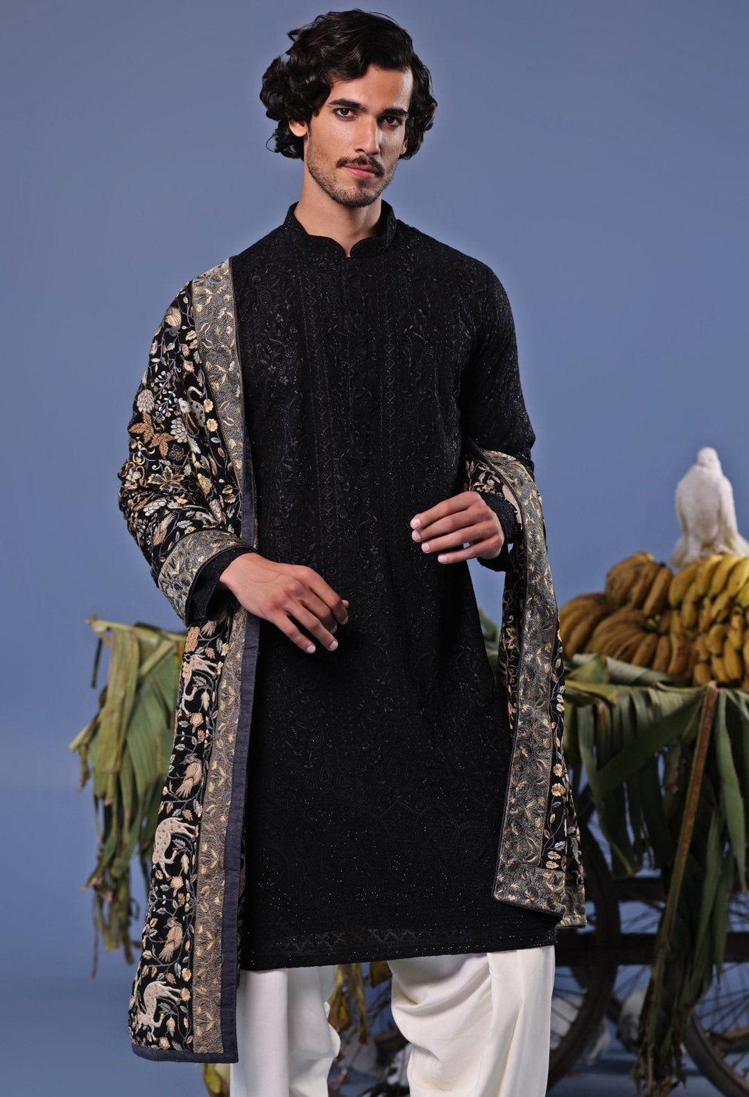 Black Thread Embroidered Kurta and Patiala Pant Set Kalpraag - Fabilicious Fashion