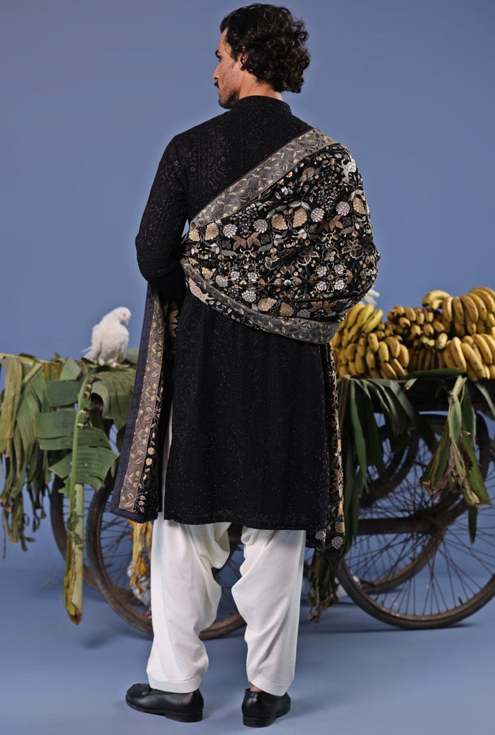 Black Thread Embroidered Kurta and Patiala Pant Set Kalpraag - Fabilicious Fashion