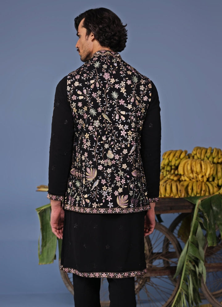 Black Thread Embroidered Kurta Pant Set with Jacket Kalpraag - Fabilicious Fashion