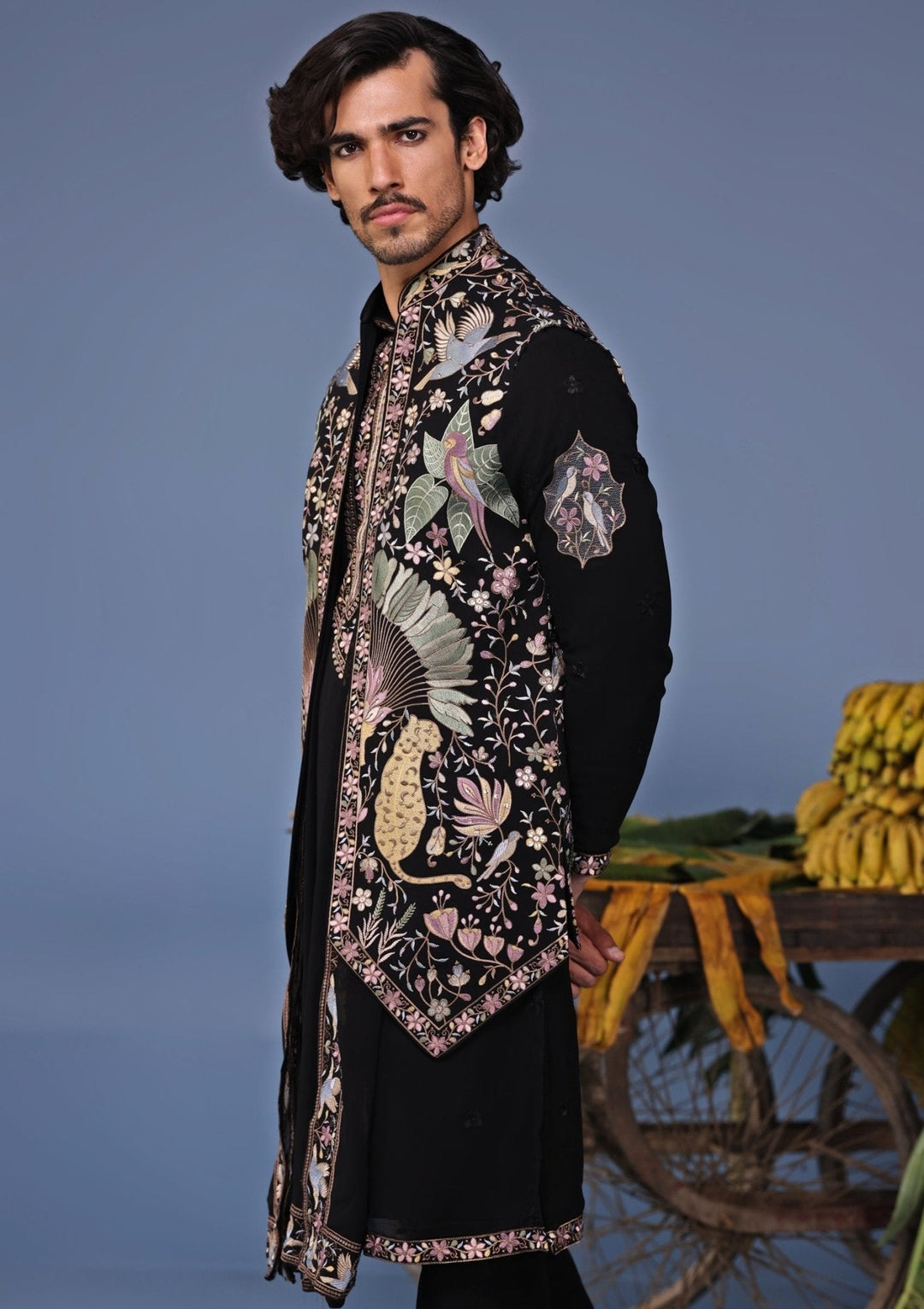 Black Thread Embroidered Kurta Pant Set with Jacket Kalpraag - Fabilicious Fashion