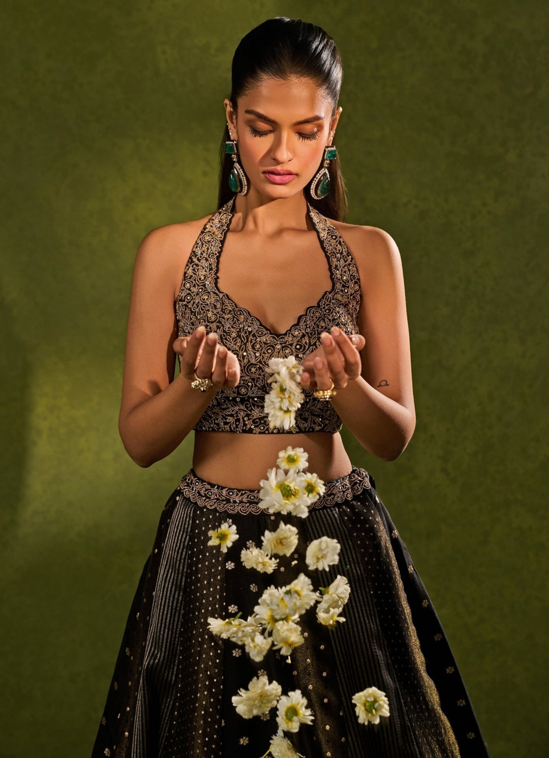Black Tissue Jamewar Lehenga Chamee & Palak - Fabilicious Fashion
