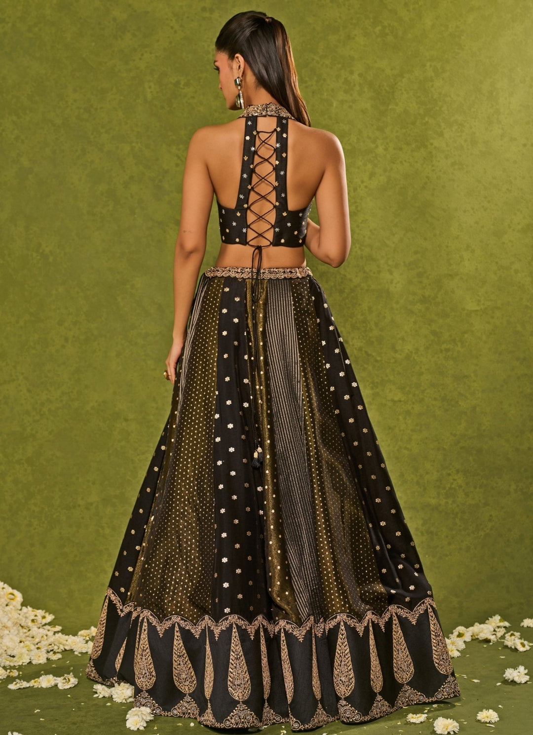 Black Tissue Jamewar Lehenga Chamee & Palak - Fabilicious Fashion