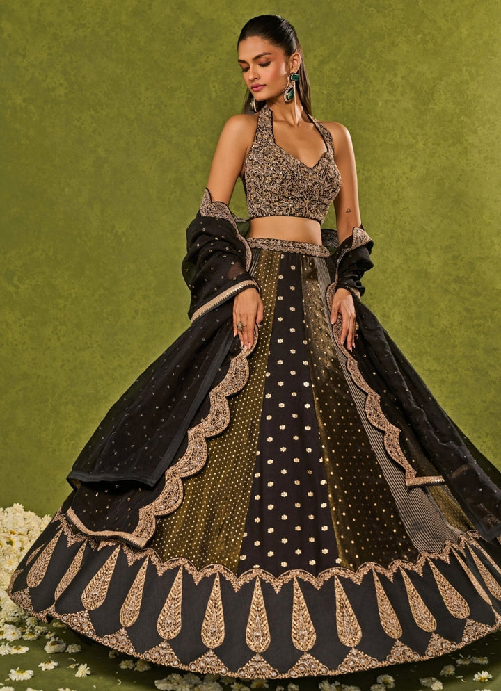 Black Tissue Jamewar Lehenga Chamee & Palak - Fabilicious Fashion
