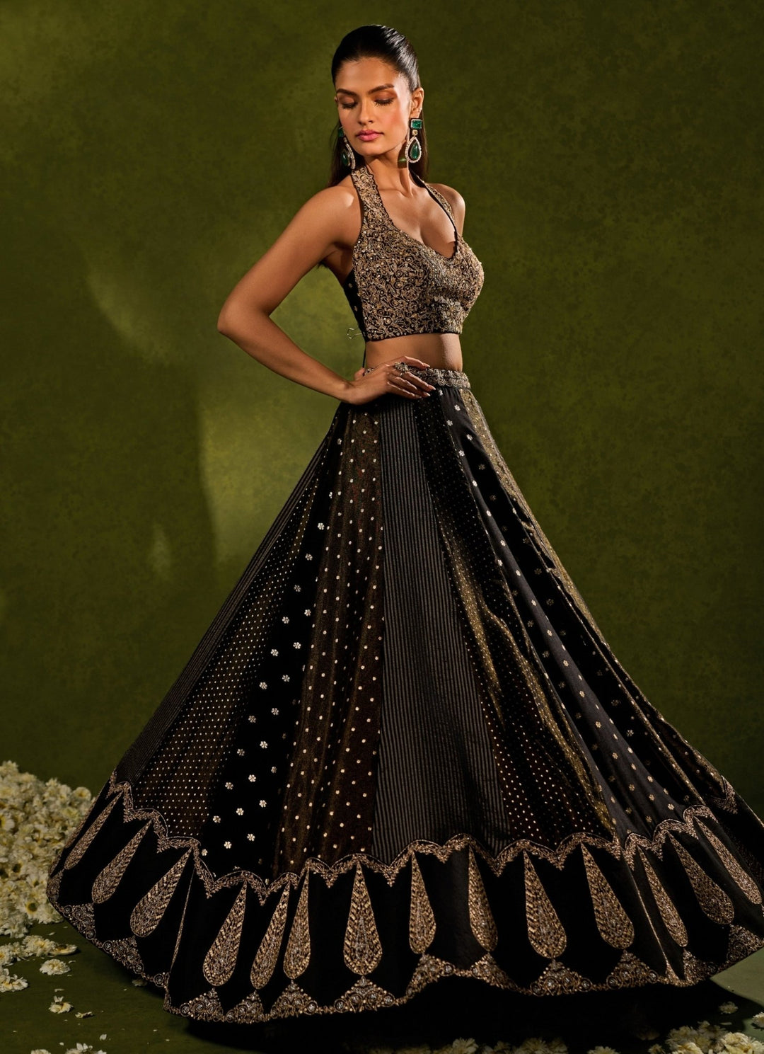 Black Tissue Jamewar Lehenga Chamee & Palak - Fabilicious Fashion
