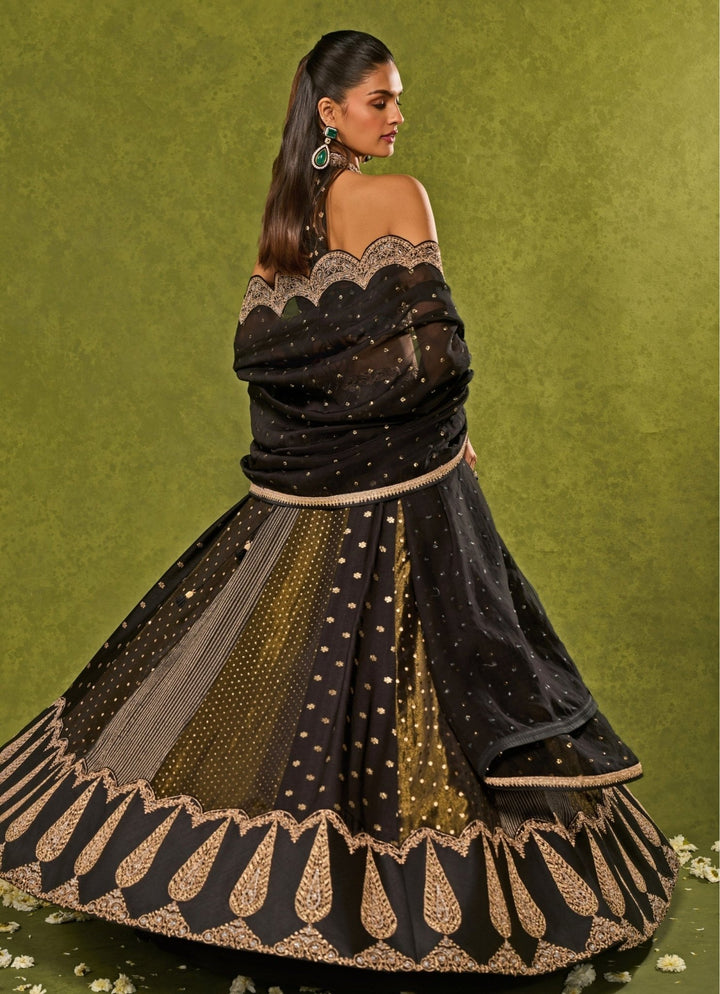 Black Tissue Jamewar Lehenga Chamee & Palak - Fabilicious Fashion