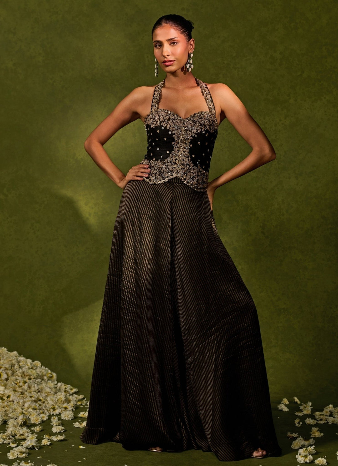 Black Tissue Jamewar Pants Set With Corset Blouse Chamee and Palak - Fabilicious Fashion