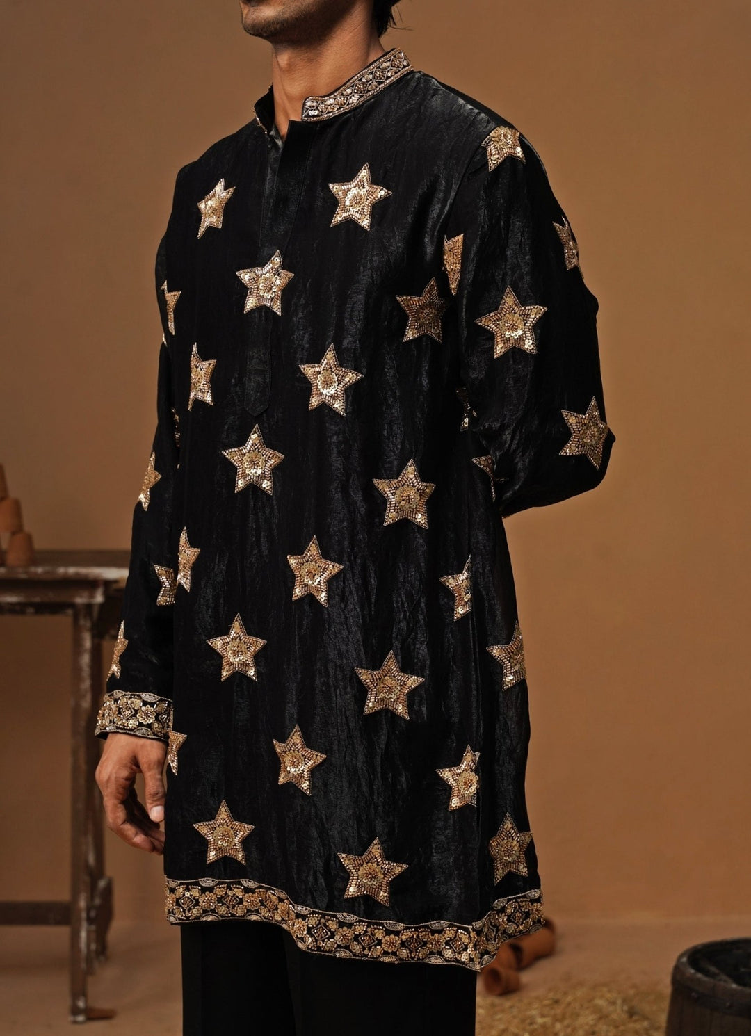 Kalpraag Black Tissue Silk Short Kurta Pants SetFabilicious Fashion
