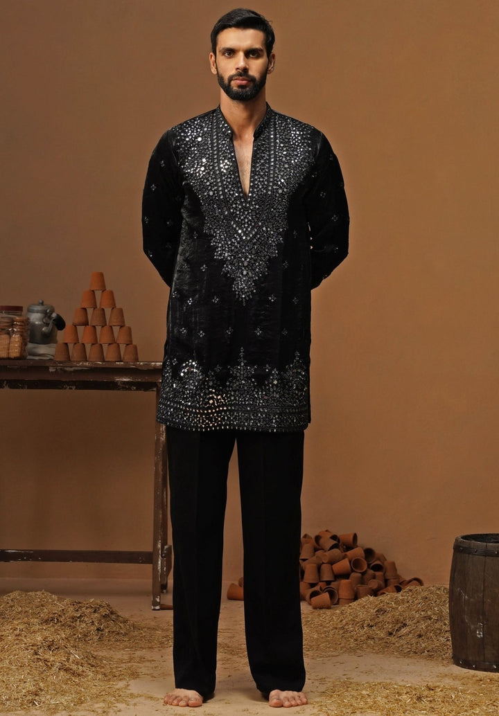 Kalpraag Black Tissue Silk Short Kurta SetFabilicious Fashion