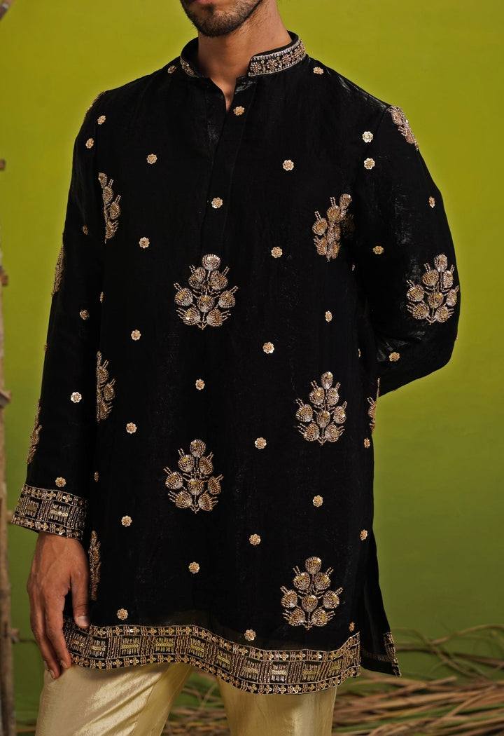 Black Tissue Silk Short Kurta Set Kalpraag - Fabilicious Fashion