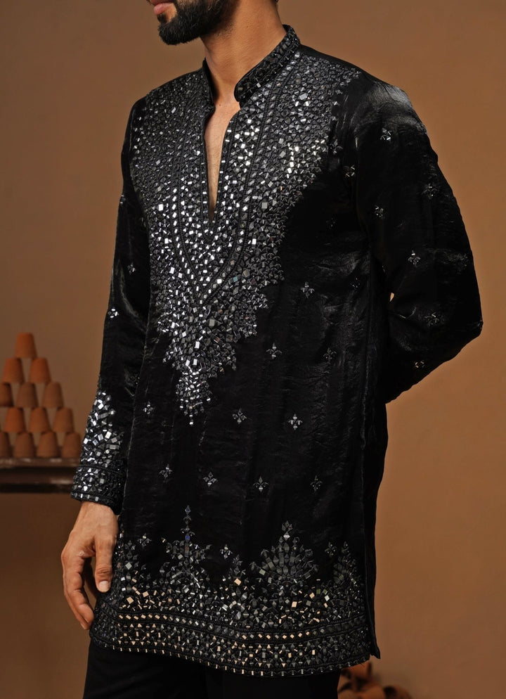Kalpraag Black Tissue Silk Short Kurta SetFabilicious Fashion