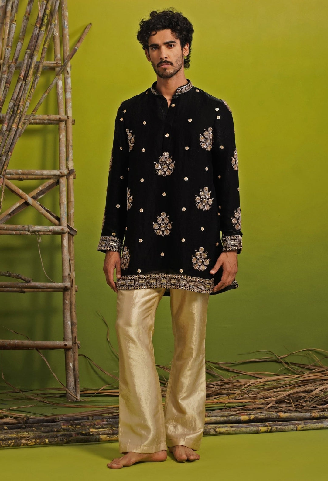 Black Tissue Silk Short Kurta Set Kalpraag - Fabilicious Fashion