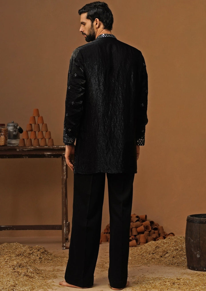 Kalpraag Black Tissue Silk Short Kurta SetFabilicious Fashion