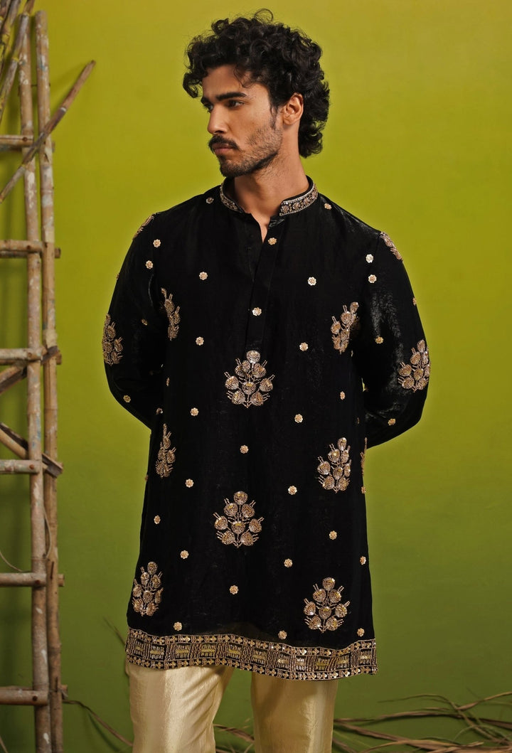 Black Tissue Silk Short Kurta Set Kalpraag - Fabilicious Fashion
