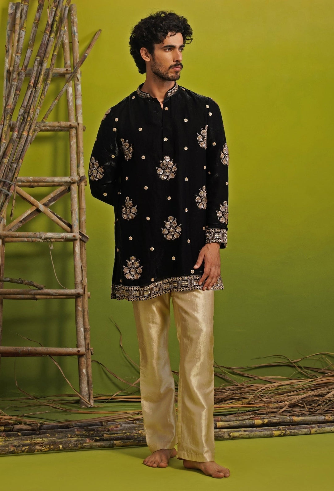 Black Tissue Silk Short Kurta Set Kalpraag - Fabilicious Fashion