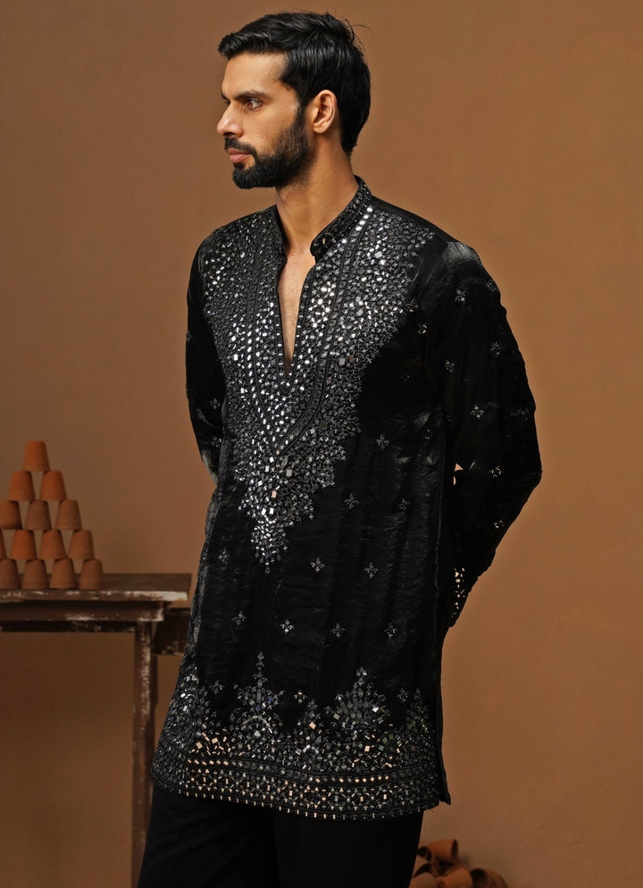 Kalpraag Black Tissue Silk Short Kurta SetFabilicious Fashion