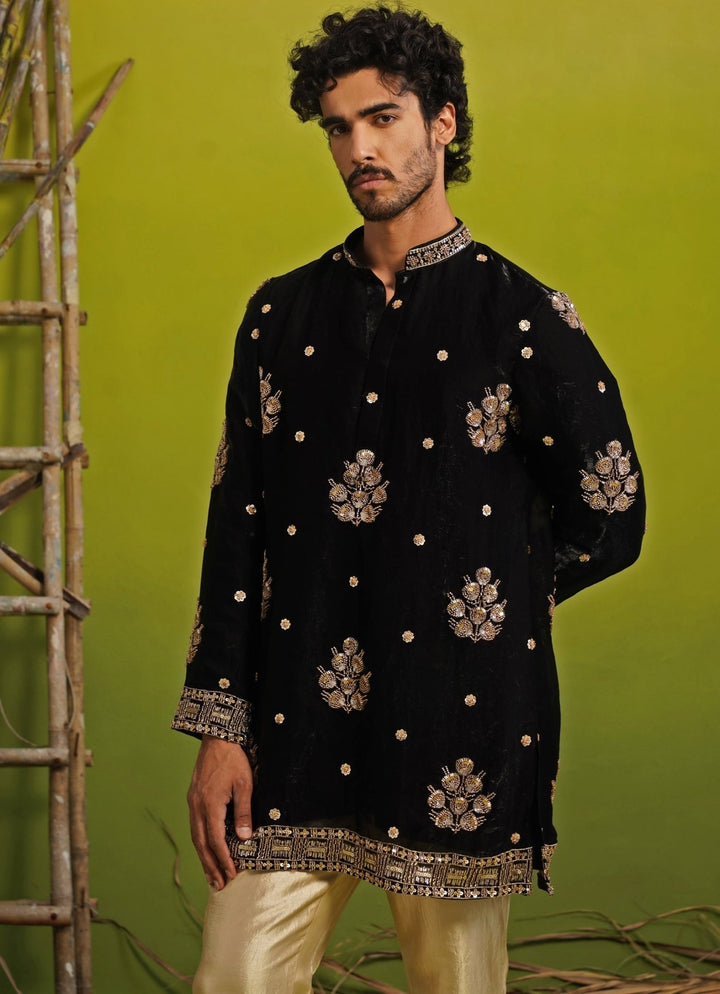 Black Tissue Silk Short Kurta Set Kalpraag - Fabilicious Fashion