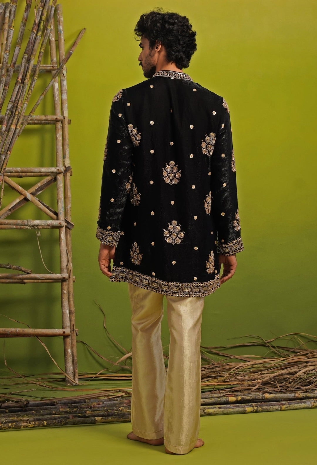 Black Tissue Silk Short Kurta Set Kalpraag - Fabilicious Fashion