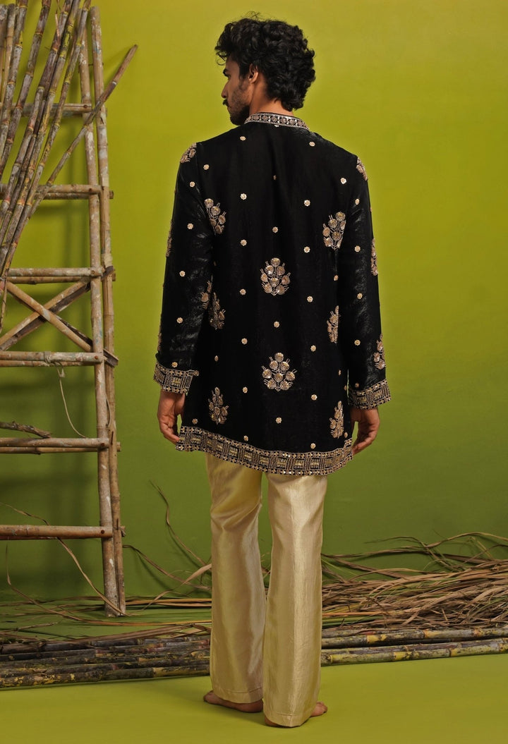 Black Tissue Silk Short Kurta Set Kalpraag - Fabilicious Fashion