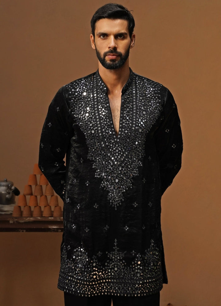 Kalpraag Black Tissue Silk Short Kurta SetFabilicious Fashion