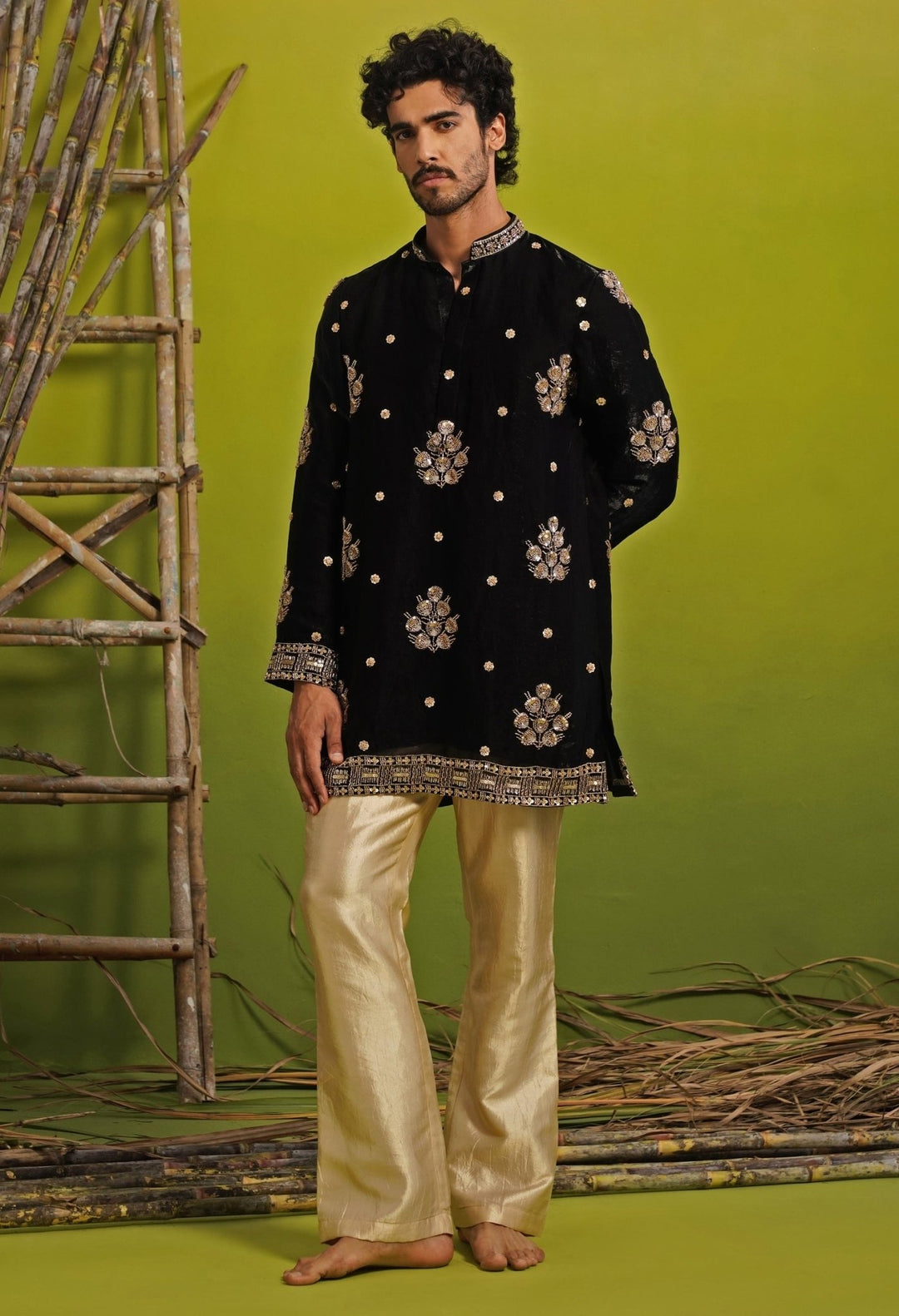 Black Tissue Silk Short Kurta Set Kalpraag - Fabilicious Fashion